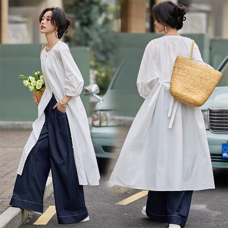 2025年春季新款春秋阔腿牛仔休闲宽松长裤，女装牛仔裤，初闻兮