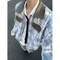 XZ1005-1-TTH0066--P88-格子PU皮拼接外套夹克，男装夹克，星座1005-1