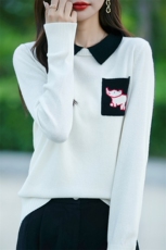 2025秋冬拼色POLO领长袖针织衫女翻领洋气减龄娃娃领休闲打底上衣，女装针织衫/毛衣，佳绒包芯纱店