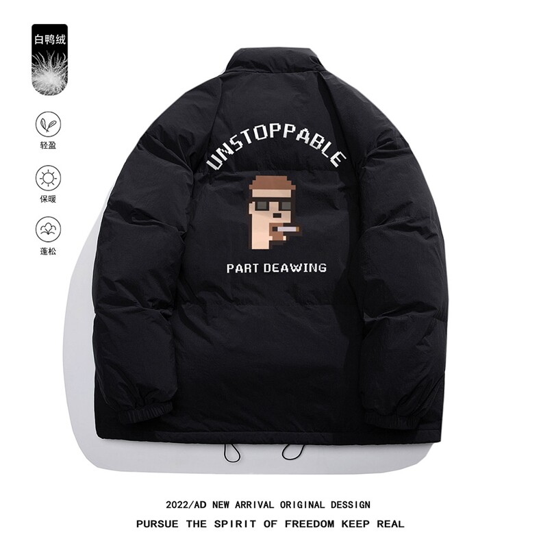 白鸭绒白底冬季hiphop炸街设计感印花棉衣YR185P195控258,男装羽绒服,电商A247-1