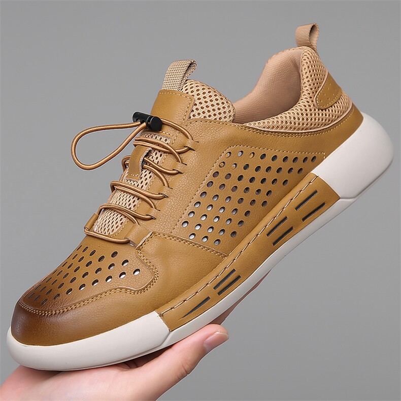 X4147-P155男鞋2024新款夏季镂空休闲皮鞋透气洞洞鞋，男鞋凉鞋，星座1407-3