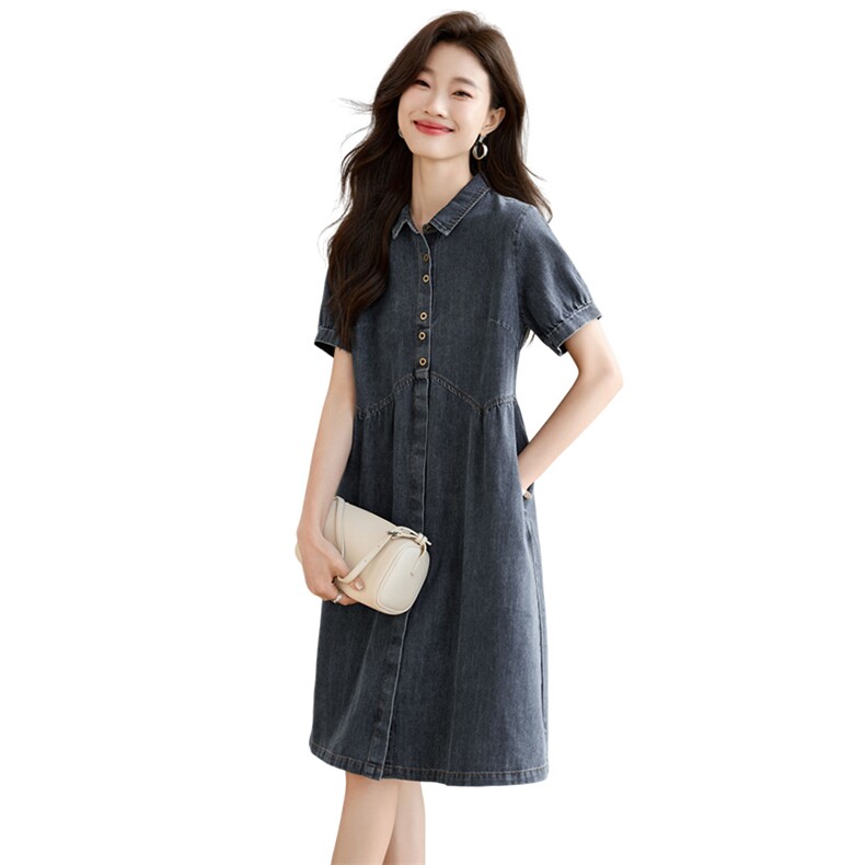 牛仔连衣裙女夏季2025新款宽松显瘦遮肉高级感法式复古减龄小个子,女装牛仔裙,韩派