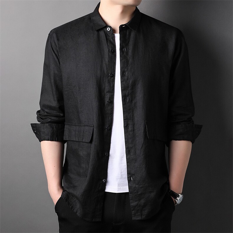 F82298钱塘2020-1春夏新款高品质男装亚麻衬衫宽松男士外套P110,男装衬衫,钱塘207-1