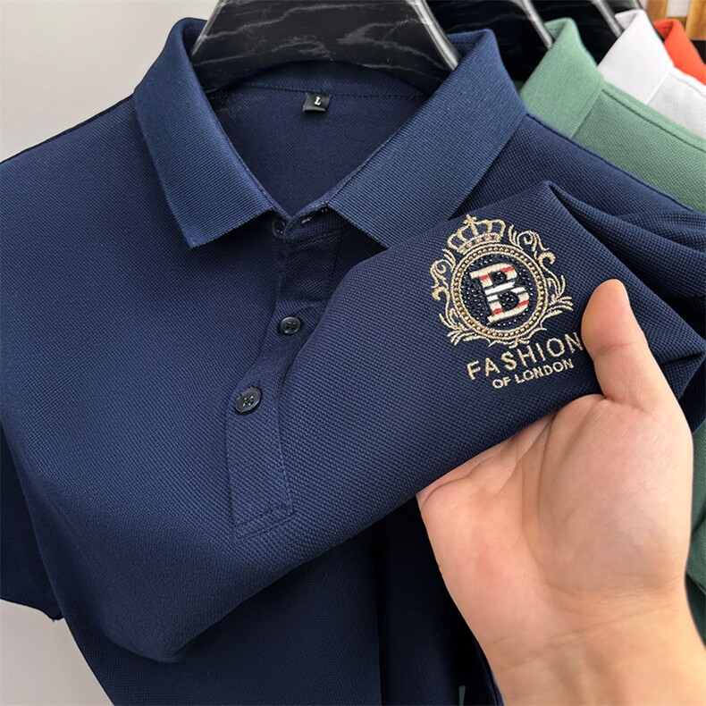 短袖T恤男翻领纯棉时尚刺绣夏季中年半袖体恤纯色简约百搭Polo衫,男装T恤,电商B212（原钱塘6029）