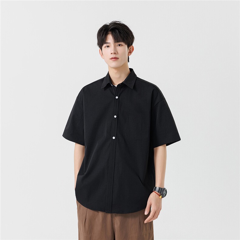 24年港风夏款工装纯色宽松短袖衬衫男CS117 P35图片