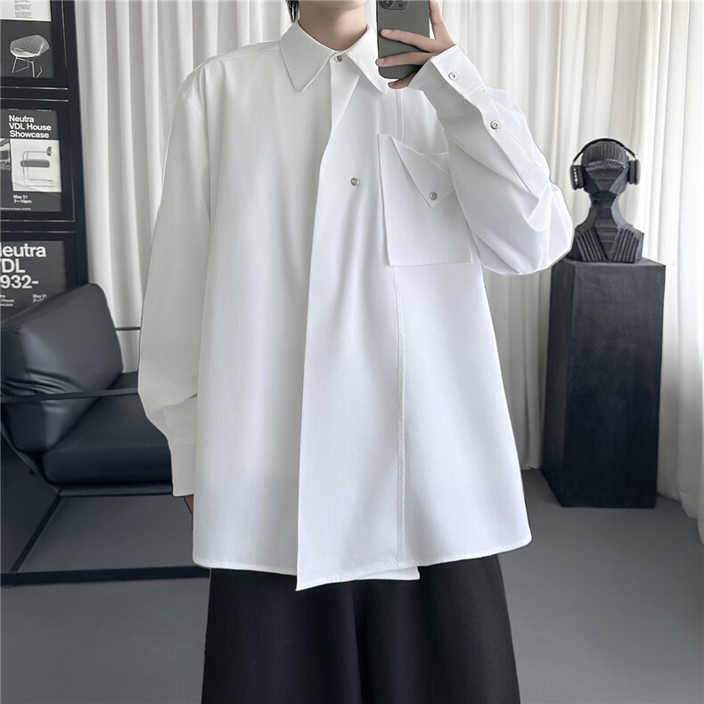 设计感不规则立体休闲白色衬衫SG633-P78,男装衬衫,星座1017