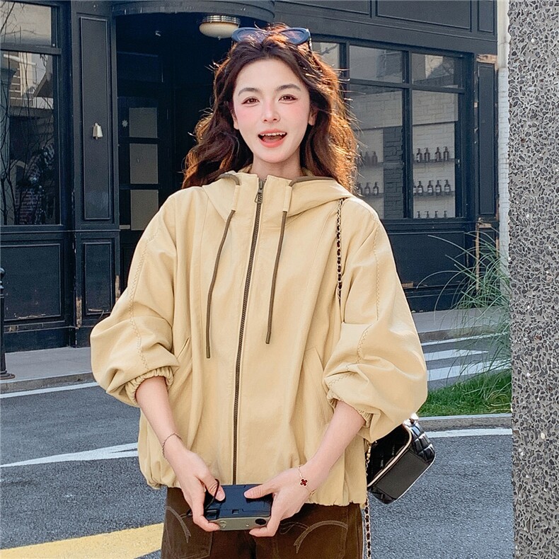 【新品】【有货】2026春季连帽皮衣C5805P195K318,女装皮衣,2D113