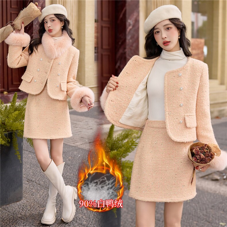 【bao款大货已出】2025冬装粗纺小香50%羊毛90%白鸭绒套装狐狸毛，女装套装/套裙，雅静靓衣