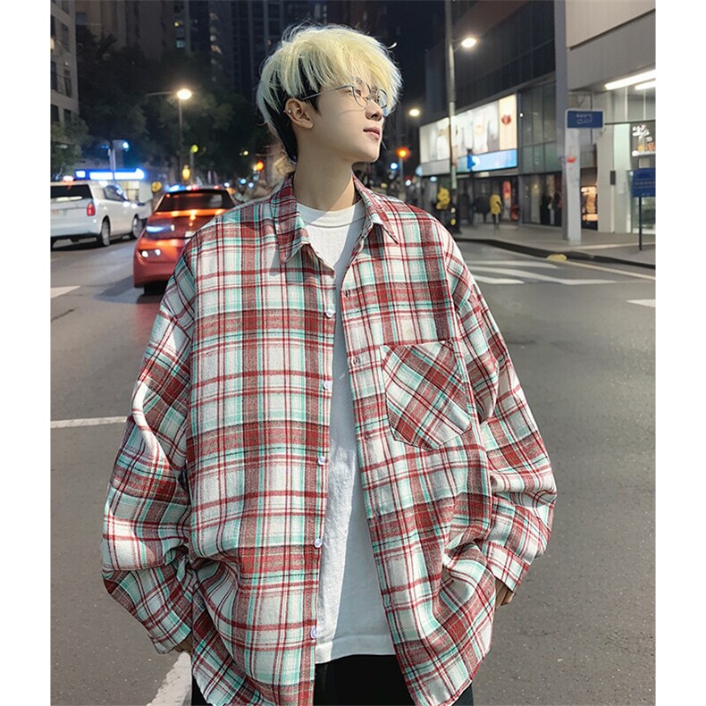 衬衫男秋季新款港风宽松磨毛格子长袖衬衣CS602-特P28无差价,男装衬衫,星座214-3