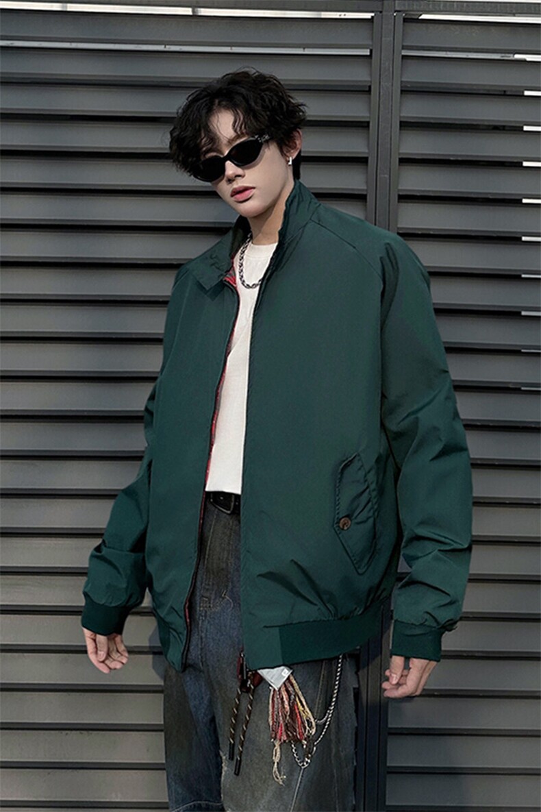 8XL-M美式复古棒球服外套男特大码潮牌双拉链立领夹克衫JK005P85,男装夹克,电商B312
