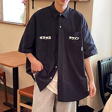 纯色夏季日常五分袖宽松型潮流气质潮百搭衬衫新款男青春流行原宿，男装T恤，星座506A