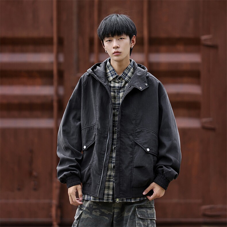 牛仔连帽外套男士痞帅复古时尚2025新款工装连帽夹克JK1357-P80，男装工装外套，星座1103-3