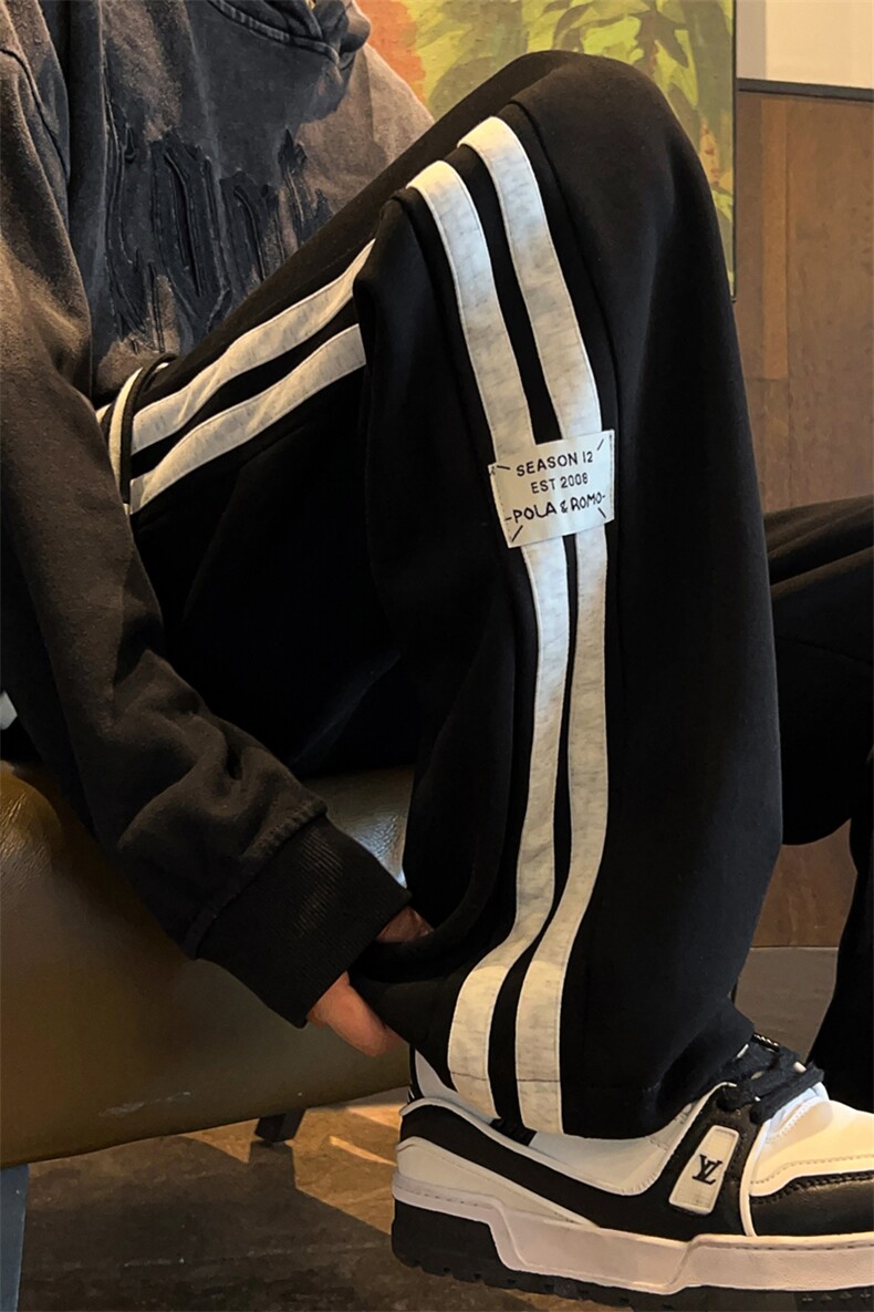 高品质条纹贴标休闲裤男直筒阔腿裤男WK455-特P45控68,男装休闲裤,电商B208