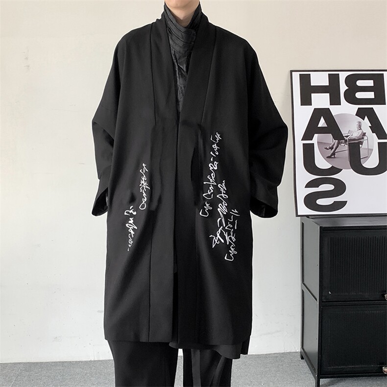 春装24新风潮书法刺绣风衣新中式汉元素长款改良汉服开衫外套,男装风衣,星座909