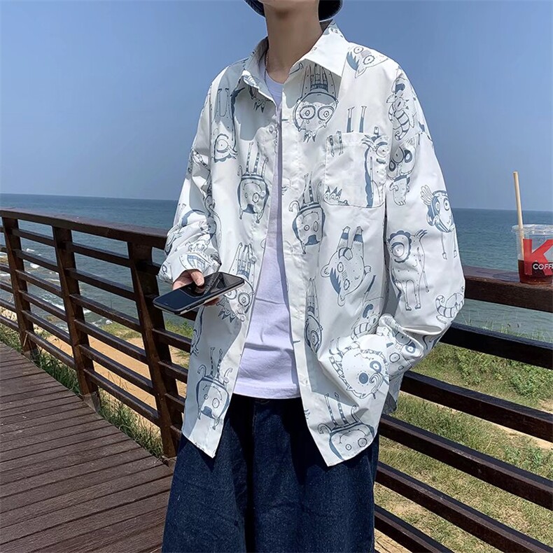 长袖印花衬衫春款男港风潮流C511P28,男装衬衫,星座1116-2