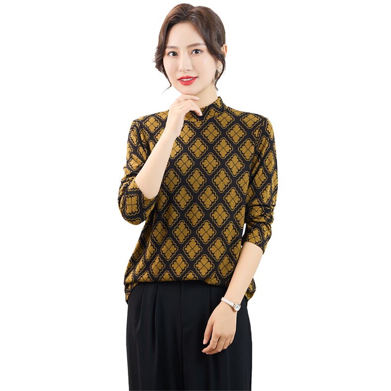 打底衫妈妈装2023秋冬季新款大码修身套头T恤女,女装大码女装,奕阳依阁