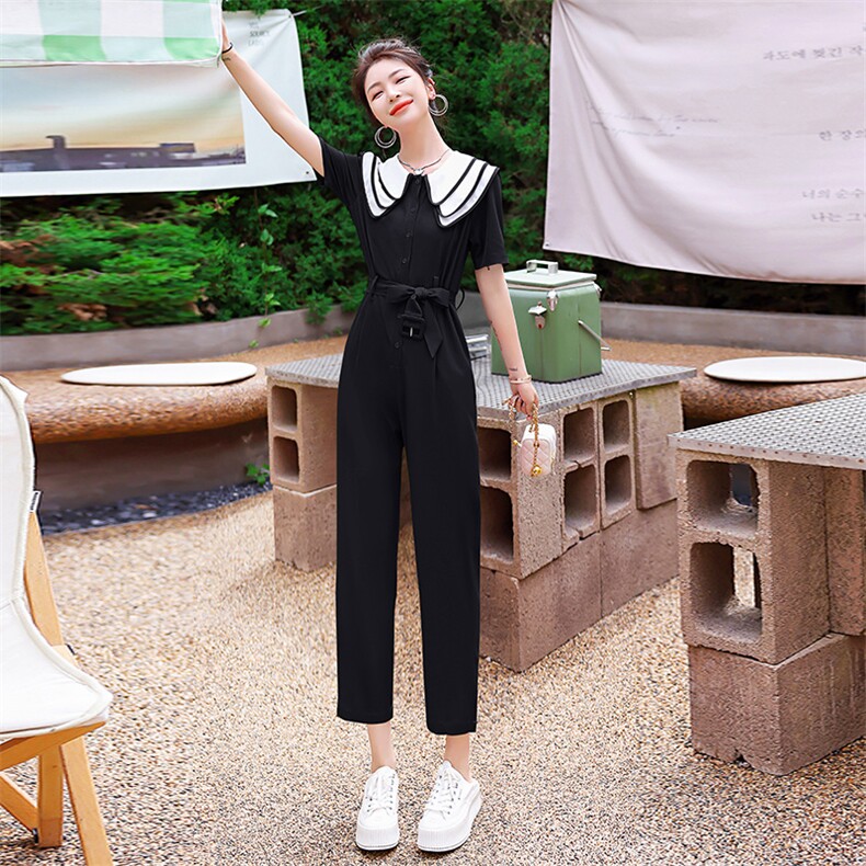 高腰垂感工装连体裤女2025年夏装新款时尚显瘦短袖西装阔腿连身裤,女装连体裤,米雪儿