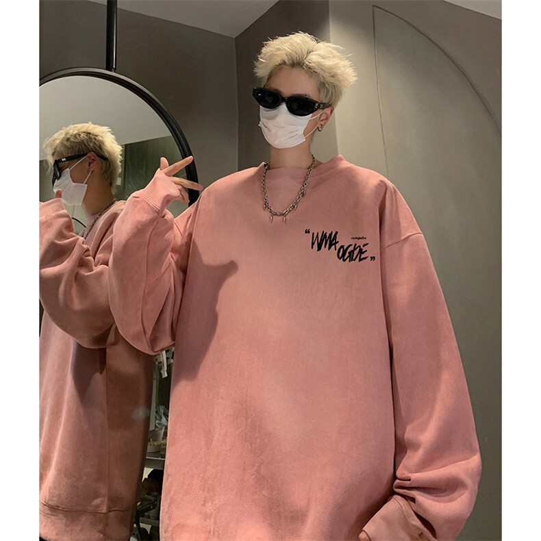 抖音得物供货提供视频秋冬重磅美式麂皮绒圆领卫衣JY354,男装卫衣,电商A486