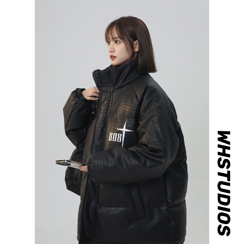 中性风鳄鱼纹PU皮棉衣棉服面包服立领印花棉袄皮衣外套【1611-P90,男装皮衣,星座207