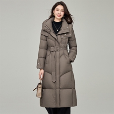 长款羽绒服女冬季2024新款过膝高级感时尚收腰加厚保暖白鸭绒外套，女装羽绒服，阿舍尔精品