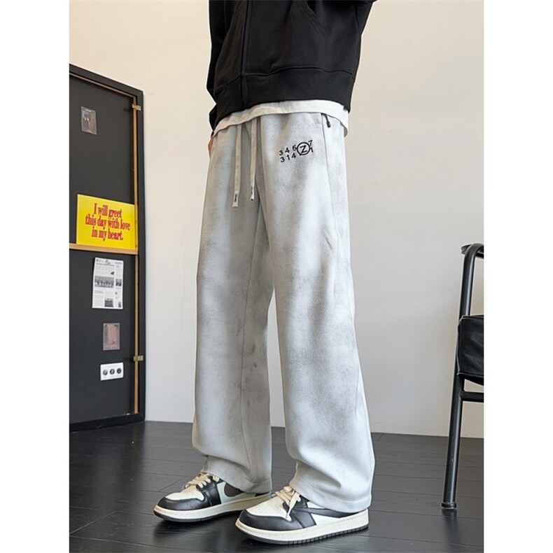 秋款美式复古阔腿男女扎染刺绣垂感休闲卫裤P45，男装休闲裤，电商B388