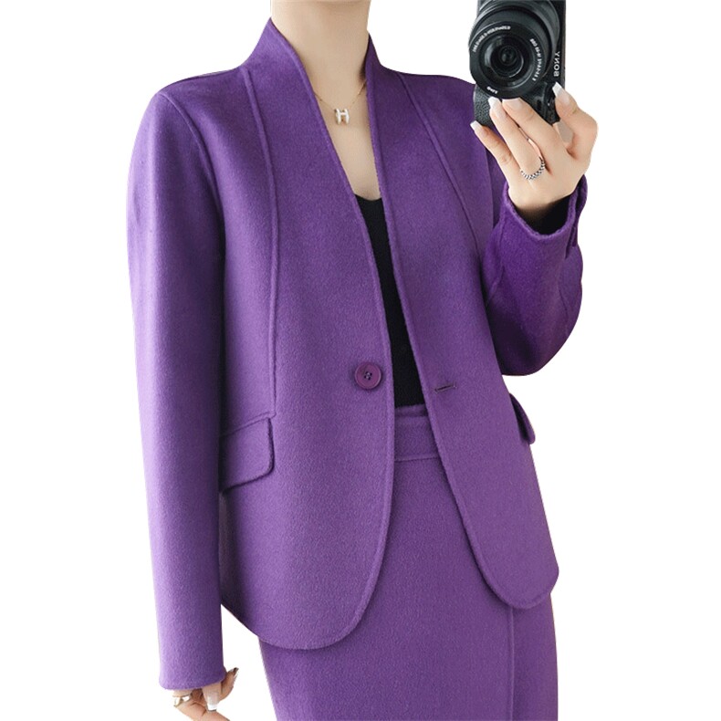 气质羊毛呢外套女套装2025秋冬季高级感双面羊绒大衣半身裙两件套,女装双面呢大衣,乾庄羊绒