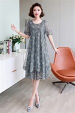 雪纺连衣裙女夏季新款宽松加大码胖MM遮肚子显瘦中年妈妈碎花裙子，女装连衣裙，缘衣格