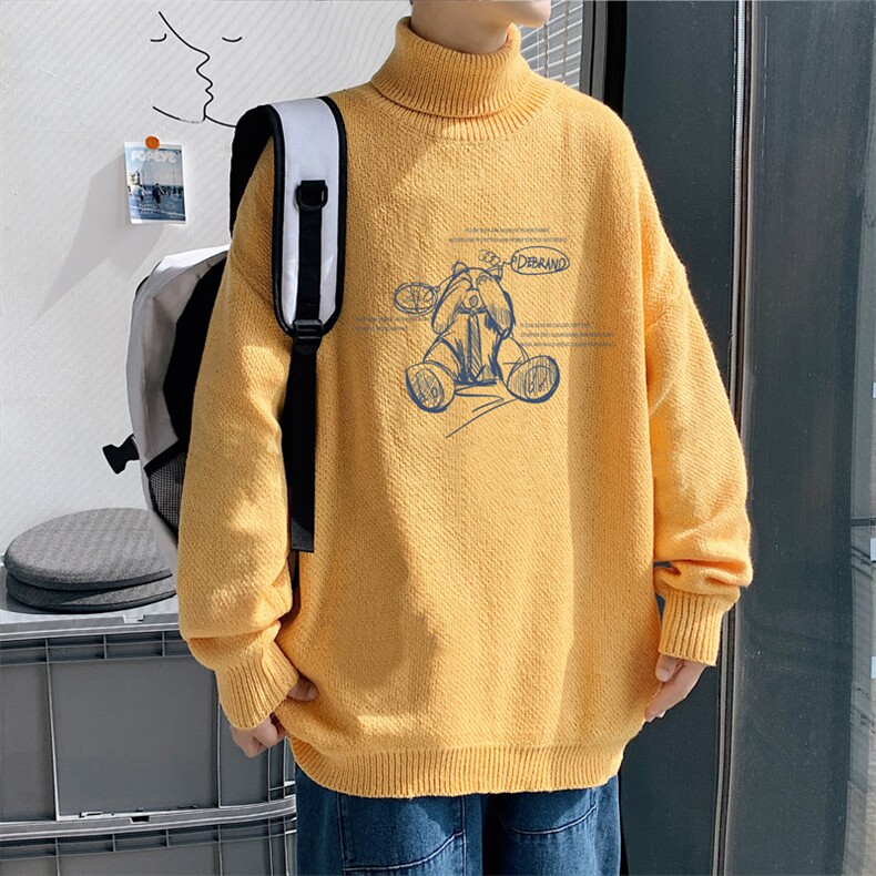 ！2023秋冬潮流男士加厚高领毛衣百搭潮流印花针织衫M717P50,男装针织衫/毛衣,电商B220