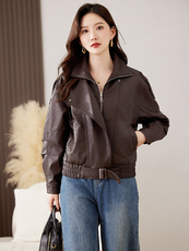 现货】皮衣外套女短款2025秋季新款小个子气质酷飒风复古PU皮夹克，女装皮衣，仁梯