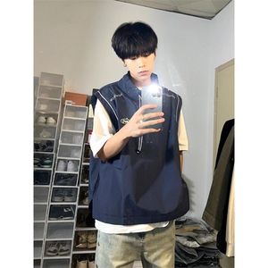 【网图有货】藏蓝色美式工装马甲背心男山系短款外套A683CC-特P40,黑色海军针织衫搭配图片