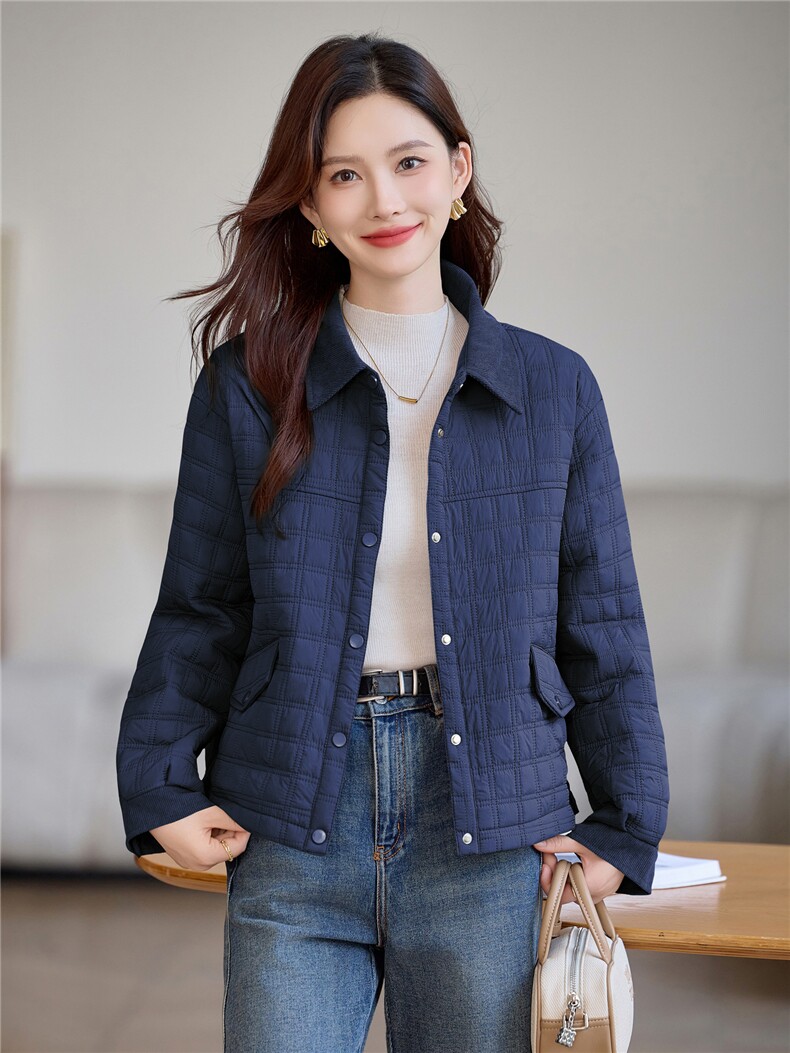 现货!2025年冬季休闲加厚立小方格加厚女外套,女装棉衣/棉服,依恋蒂丝