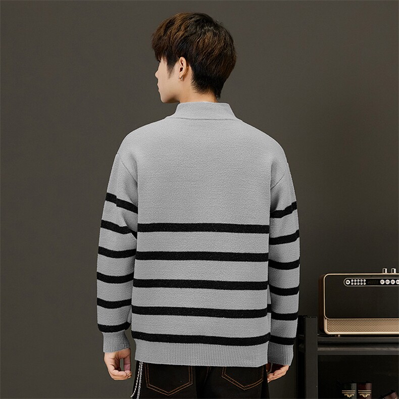 毛衣男秋冬休闲半高领拉链条纹针织衫毛衣M268-P50,男装针织衫/毛衣,星座310B-3