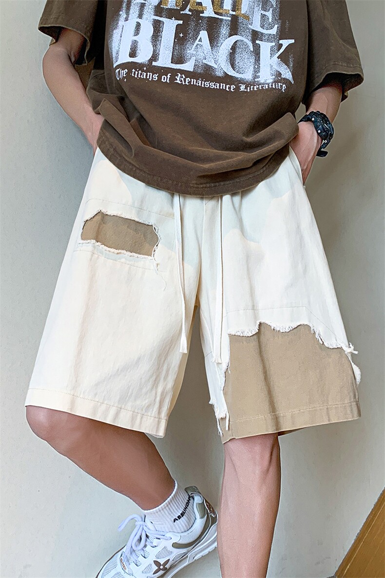 8XL-M特大码短裤男夏季新款大码vibe破洞拼接高街短裤DK1518P50,男装休闲裤,电商D206-1