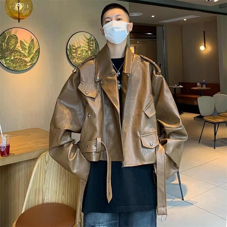 美式复古短款皮衣外套男高级感痞帅设计感小众机车夹克JK15-P93,男装夹克,星座308B-1