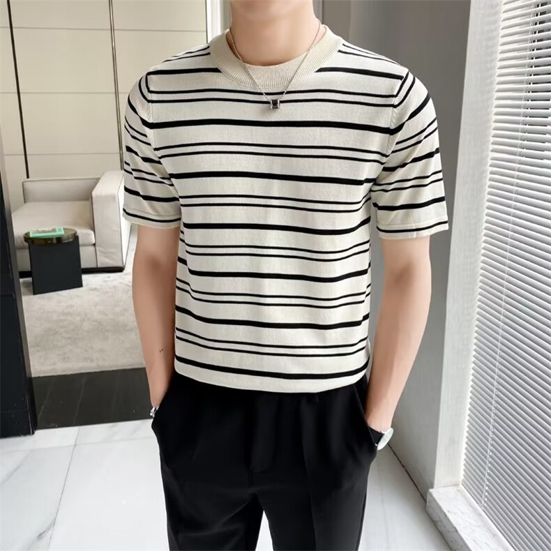 圆领城市风貌条纹时尚男潮T恤标准文艺青春流行春季潮流短袖新款,男装T恤,星座1116A-2（原606A-1）
