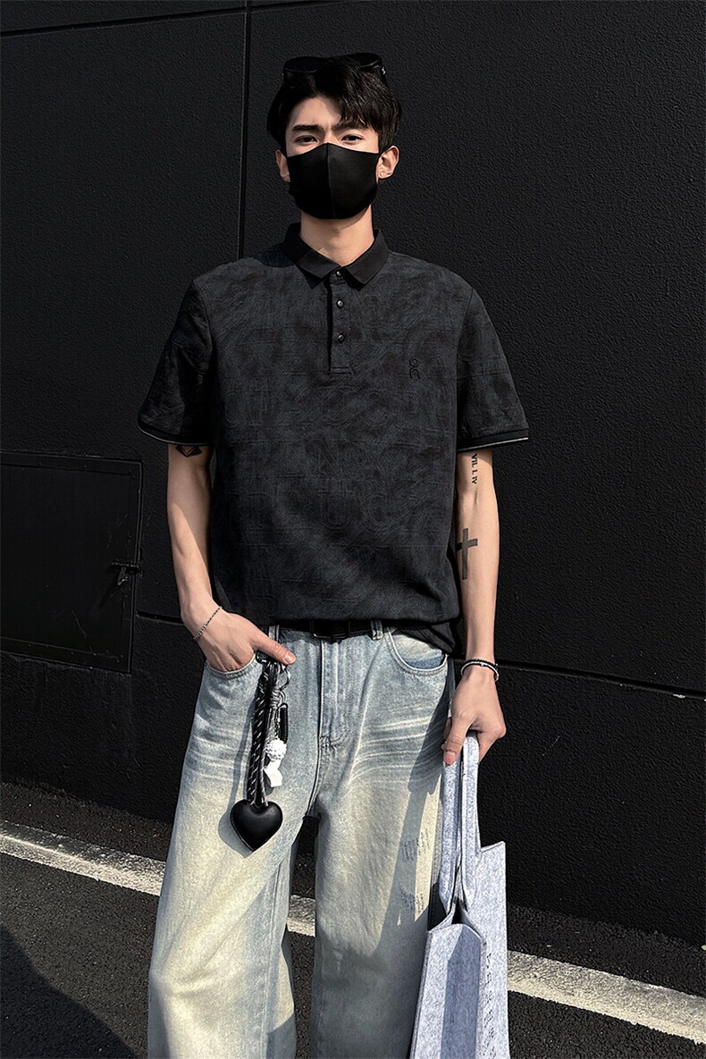 25夏新款男高品质刺绣翻领polo短袖T黑墙风705-1-T002-P58无差价,男装Polo衫,星座705-1
