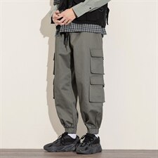 2021秋新白墙日系大码港风男工装多口袋束脚九分休闲裤K2023-P50，男装休闲裤，电商A001