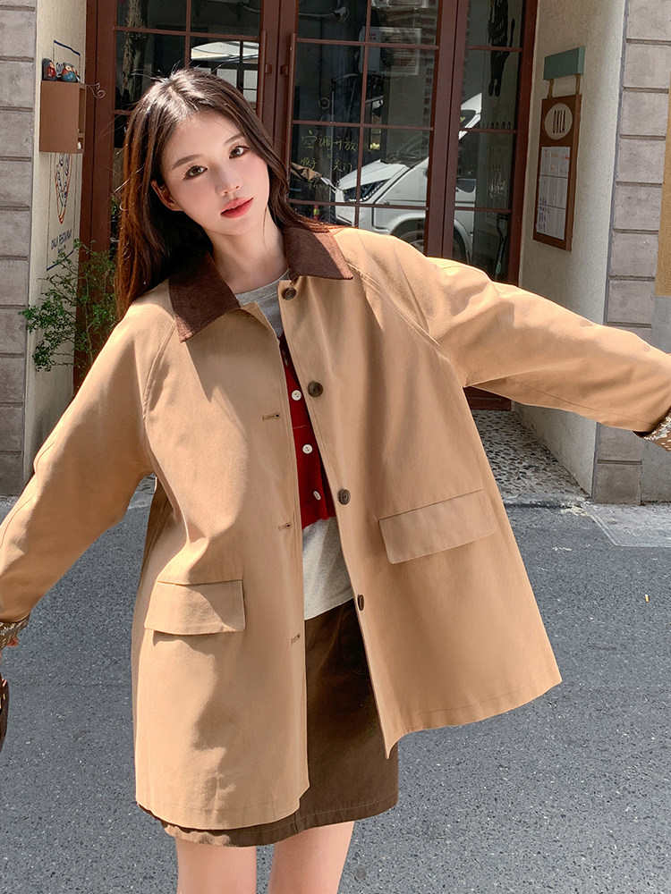 风衣女中长款2025年秋秋新款时尚百搭撞色拼接小个子时髦休闲外套,女装风衣,蝶眷