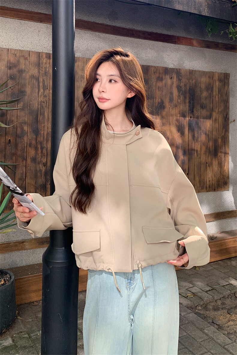 初秋短款立领外套女春秋款女款2024新款早秋季韩系短款风衣,女装风衣,浙宝281