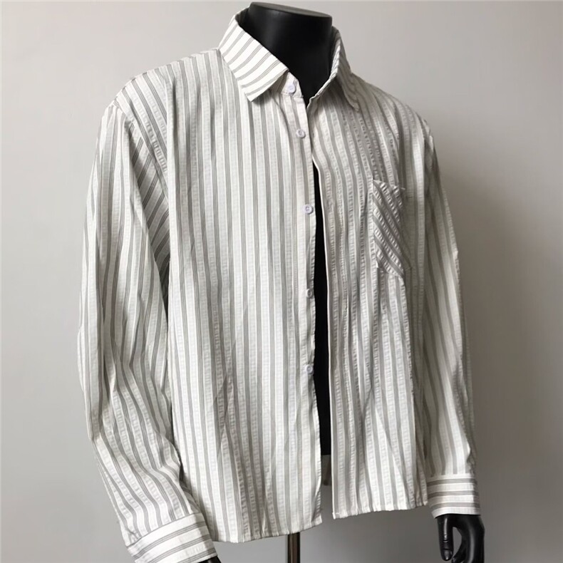 591-P43秋季新款竖条纹衬衫男女日系复古痞帅高级感宽松休闲,男装衬衫,电商B323A