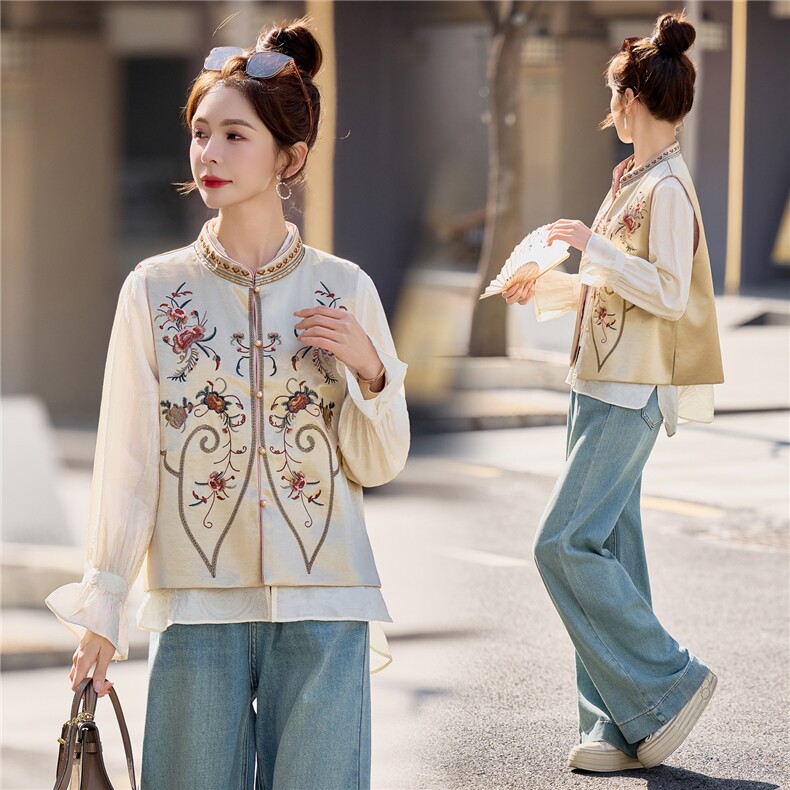 【春季女装新款】2026大量现货春季时尚重工刺绣两面穿新中式马甲，女装马甲，缘衣格
