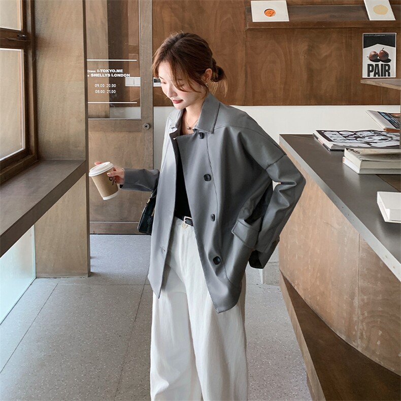 高级灰PU皮衣外套女秋冬2025新款小个子收腰显瘦爆款洋气夹克上衣,女装皮衣,2C309