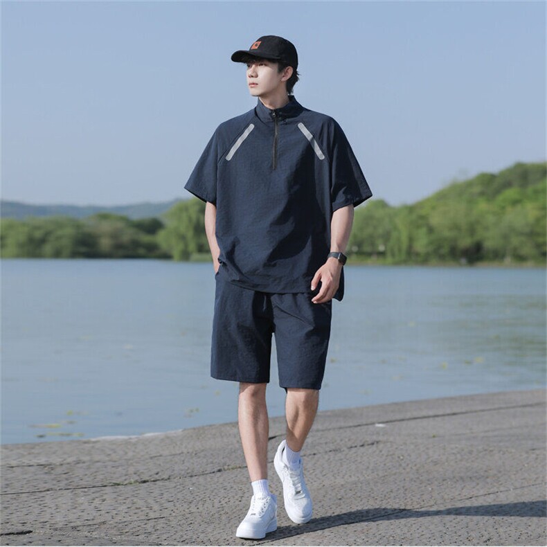 夏装运动休闲套装半拉链套头上衣短裤两件套TZ300P55,男装牛仔裤,电商C323