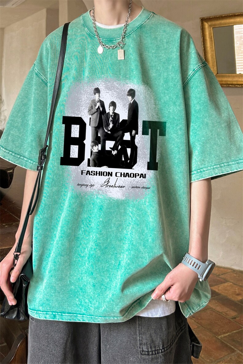 ！2024夏季男士短袖T恤复古潮牌纯棉水洗雪花半袖XT109P35,男装T恤,电商B220