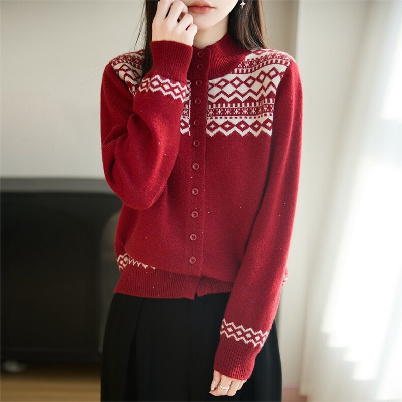 2026年秋季女时尚百搭通勤简约休闲珠片开衫,针织衫/毛衣,暖圣羊羊绒