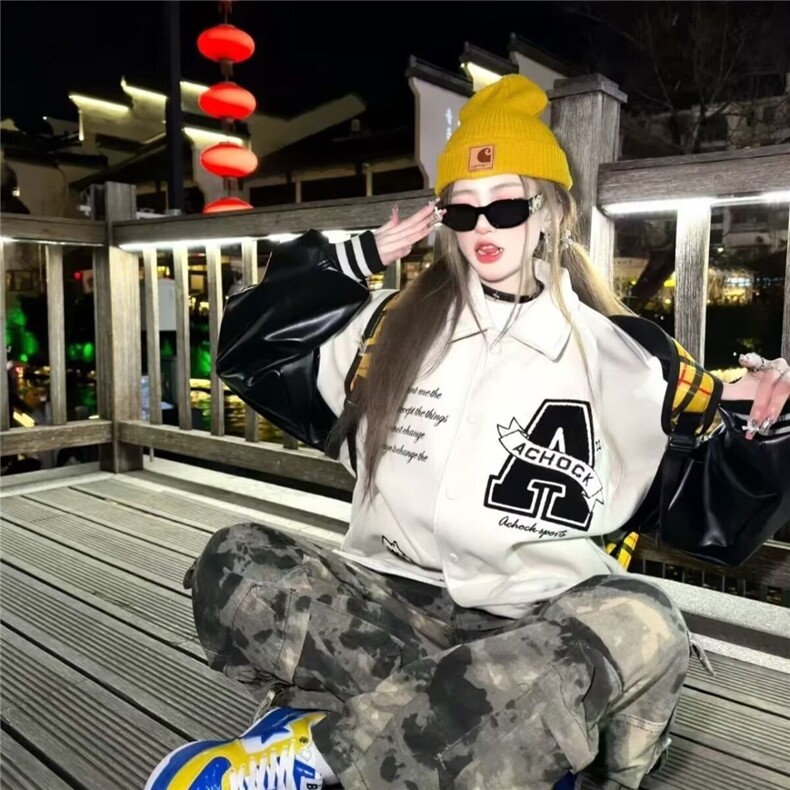 W501-P59美式复古棒球服外套春季新款翻领刺绣情侣立领夹克,男装T恤,电商B323A