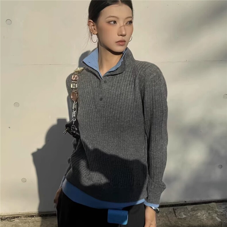 叠织假两件撞色双层领长袖毛衣针织polo知识分子MY6611,男装针织衫/毛衣,星座516A