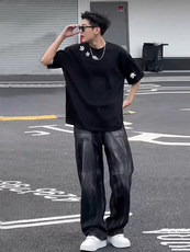 XZ809A/BBBT39/P20/控38重磅印花美式复古圆领T恤，男装T恤，星座809A(原222-1)