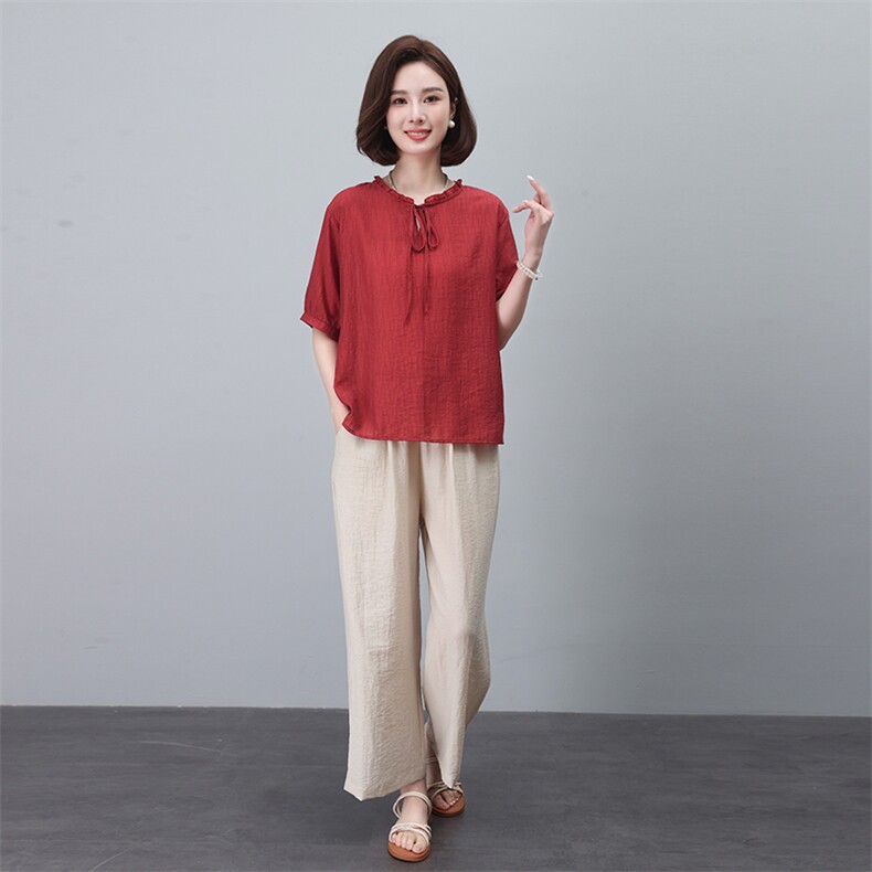夏季新款宽松显瘦棉麻套装女短袖上衣阔腿裤两件套休闲时尚女装,女装套装/套裙,3200格调