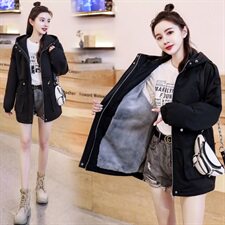 2023年秋冬季修身加厚甜美中长款常规纯色棉衣女新款，女装派克服，靓星雨